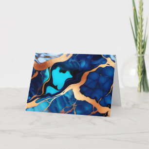 Trendy Blue yellow Gold faux marble  Card