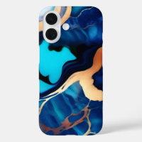 Trendy Blue yellow Gold faux marble 