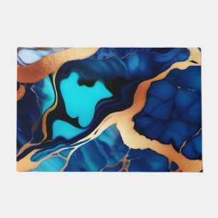 Trendy Blue yellow Gold faux marble Doormat