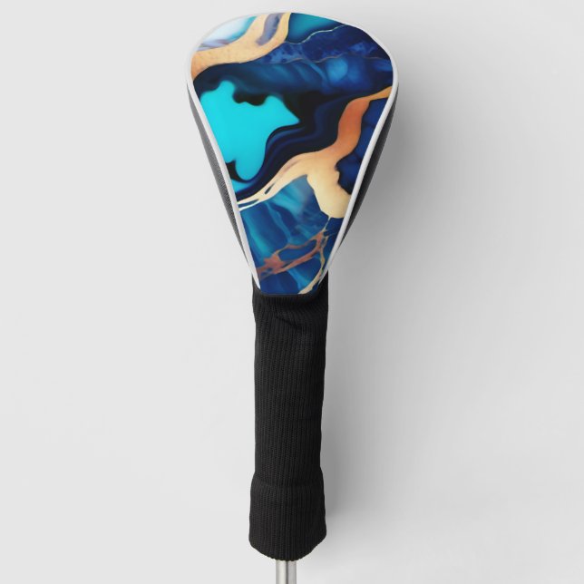 Trendy Blue yellow Gold faux marble Golf Head Cover (Front)