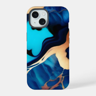 Trendy Blue yellow Gold faux marble  iPhone 15 Case