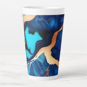 Trendy Blue yellow Gold faux marble  Latte Mug