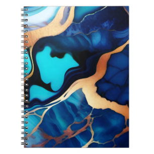 Trendy Blue yellow Gold faux marble Notebook