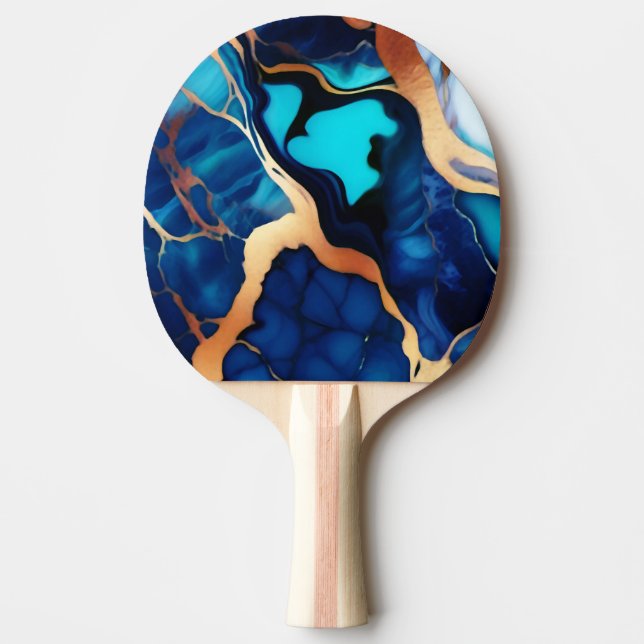 Trendy Blue yellow Gold faux marble Ping Pong Paddle (Front)