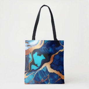 Trendy Blue yellow Gold faux marble Tote Bag