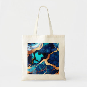 Trendy Blue yellow Gold faux marble Tote Bag