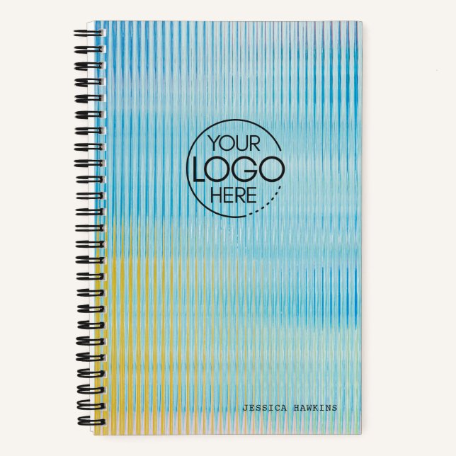 Trendy Blue Yellow Prismatic Glass Modern Logo Notebook (Front)