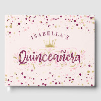 Trendy Blush Burgundy & Gold Confetti Quinceañera