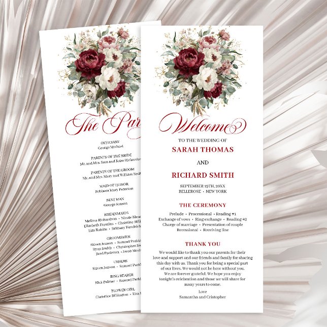 Trendy Blush Burgundy Greenery Wedding Program (Trendy Blush Burgundy Greenery Wedding Program)