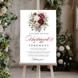 Trendy Blush Burgundy Unplugged Ceremony Poster