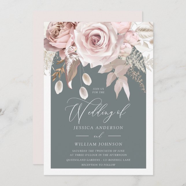 Trendy Blush & Ivory Boho Arch Wedding  Invitation (Front/Back)