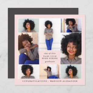 Trendy Blush Photo Collage Graduation Party Invitation