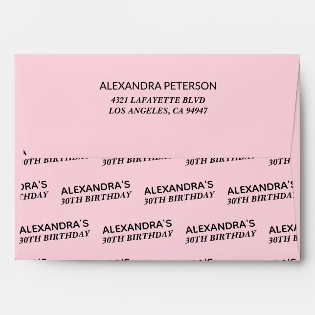 Trendy Blush Pink 30th Birthday Personalized Envelope (Back (Top Flap))