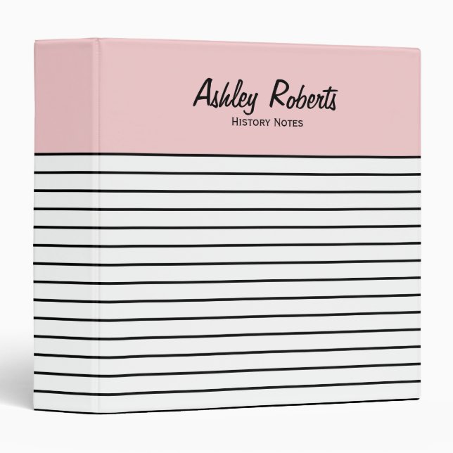 Trendy Blush Pink Black White Stripes School Binder (Front/Spine)