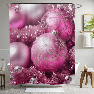 Trendy Blush Pink Christmas Ball Shower Curtain