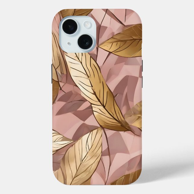 Trendy Blush Pink Gold Boho Leaves Collection Case-Mate iPhone Case (Back)