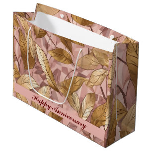 Trendy Blush Pink Gold Boho Leaves Collection Hang Large Gift Bag