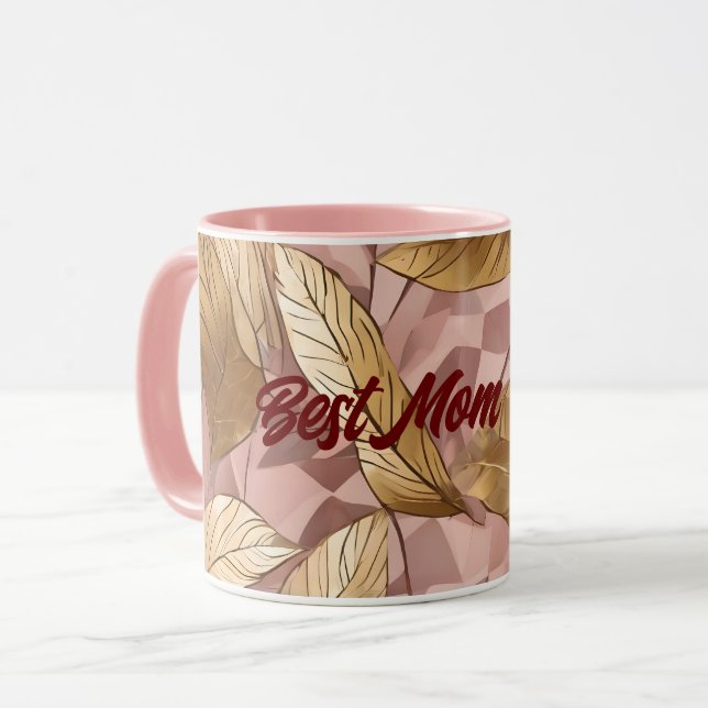 Trendy Blush Pink Gold Boho Leaves Collection Mug (Front Left)