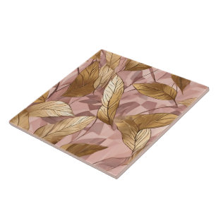 Trendy Blush Pink Gold Boho Leaves Collection Tile