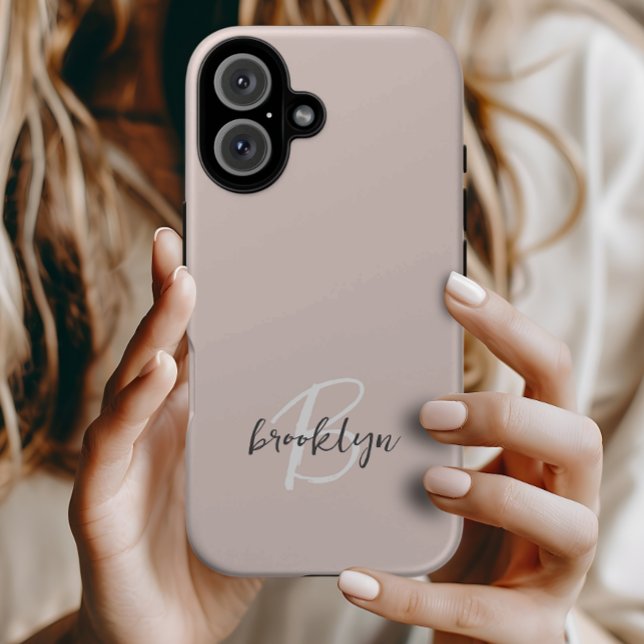Trendy Blush Pink Grey Script Monogram Case-Mate iPhone Case (Creator Uploaded)