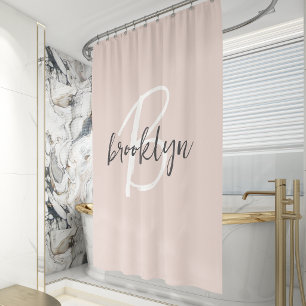 Trendy Blush Pink Grey Script Monogram Name