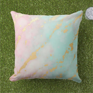 Trendy Blush Pink Mint Gold Luxury Collection Outdoor Pillow