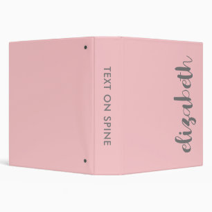 Trendy blush pink - modern script grey name binder