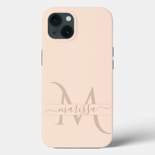 Trendy Blush Pink Monogram Script Name Girly  iPhone 13 Case