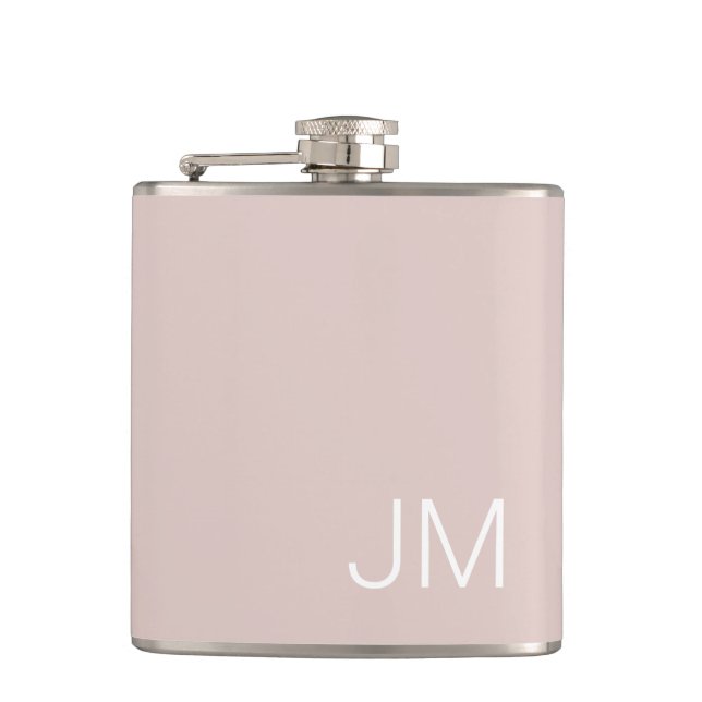 Trendy Blush Pink Oversized Monogrammed Initials Hip Flask (Front)