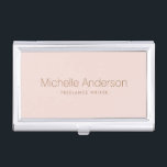 Trendy blush pink personalized name business card holder<br><div class="desc">Elegant business card holder featuring your name and title on a blush pink background. Part of a set with coordinating stationery and business supplies.</div>