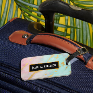 Trendy Blush Pink Soft Mint Gold Luxury Collection Luggage Tag