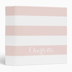 Trendy blush pink white stripes custom script name binder