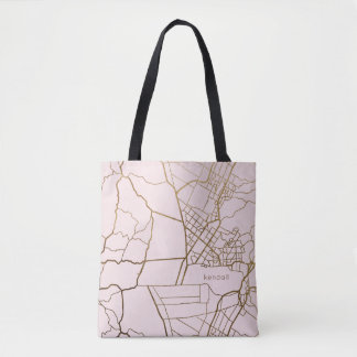 Trendy Blush Pink with Gold Map and Name Tote Bag