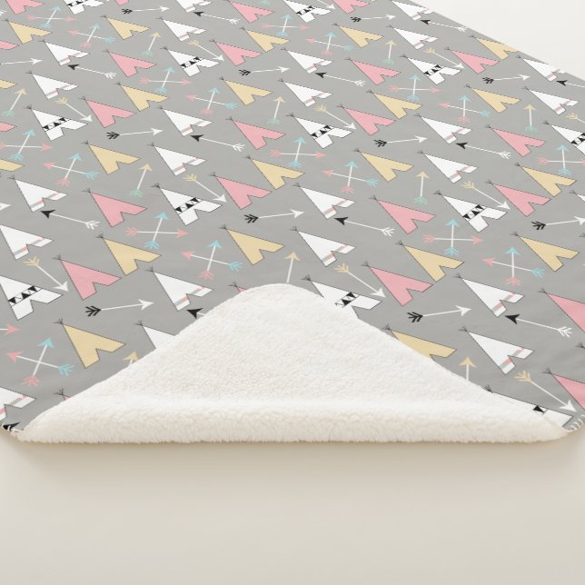 Trendy Bohemian Arrows & Teepees Sherpa Blanket (3/4)