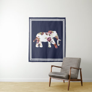 Trendy Bohemian Floral Elephant & Double Frame Tapestry