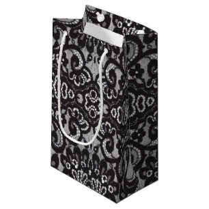 trendy bohemian girly Parisian black lace Small Gift Bag