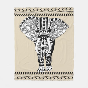 Trendy Bohemian Tribal Patterned Elephant Fleece Blanket