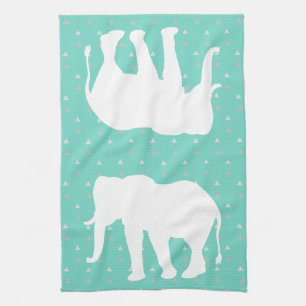 Trendy Bohemian White Elephant & Grey Triangles Kitchen Towel