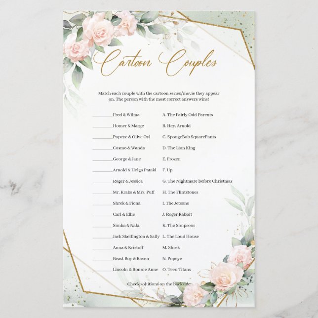 Trendy boho blush and greenery Cartoon Couples (Front)