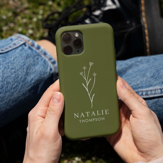 Trendy Boho Chic Minimalist Olive Green Customized Case-Mate iPhone Case (Creator Uploaded)