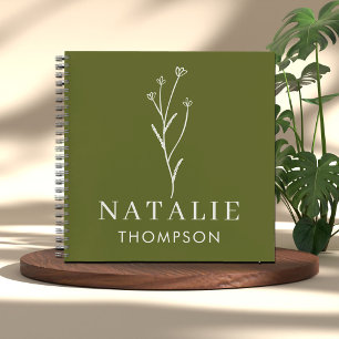 Trendy Boho Chic Personalized Name Olive Green Notebook