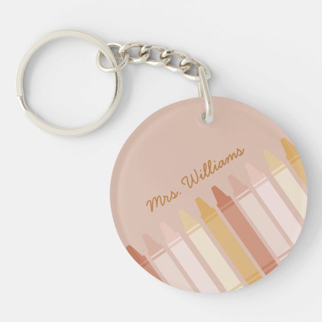 Trendy Boho Colours Crayon Teacher Name Keychain (Front)