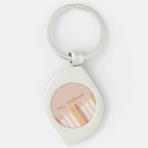 Trendy Boho Colours Crayon Teacher Name Keychain