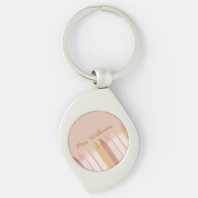 Trendy Boho Colours Crayon Teacher Name Keychain (Front)