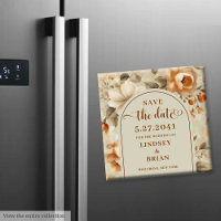 Trendy Boho Copper Ivory Olive Floral Save Date