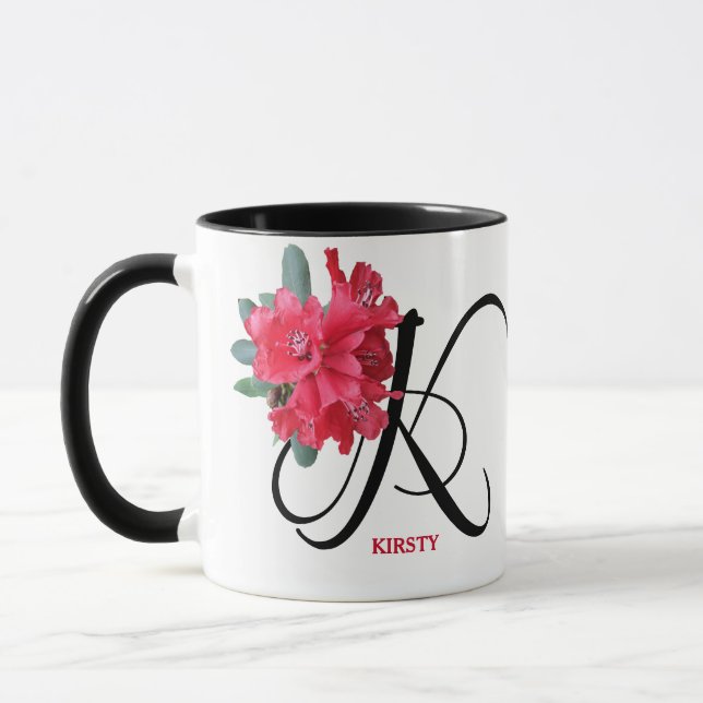 Trendy boho customizable red flowers Kirsty name  Mug (Left)