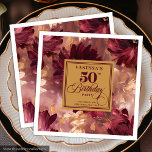 Trendy Boho Dark Red Blush Gold 50th Birthday   Napkin<br><div class="desc">✅ For matching items search 26-50 in my collections ✅ Celebrate a milestone birthday in elegance with our 50th Birthday Napkins collection, featuring watercolor florals in rich burgundy, marsala, maroon, deep red, and soft blush tones, accented with shimmering gold leaves. Perfect for women’s milestone birthdays, these napkins combine boho-inspired charm...</div>