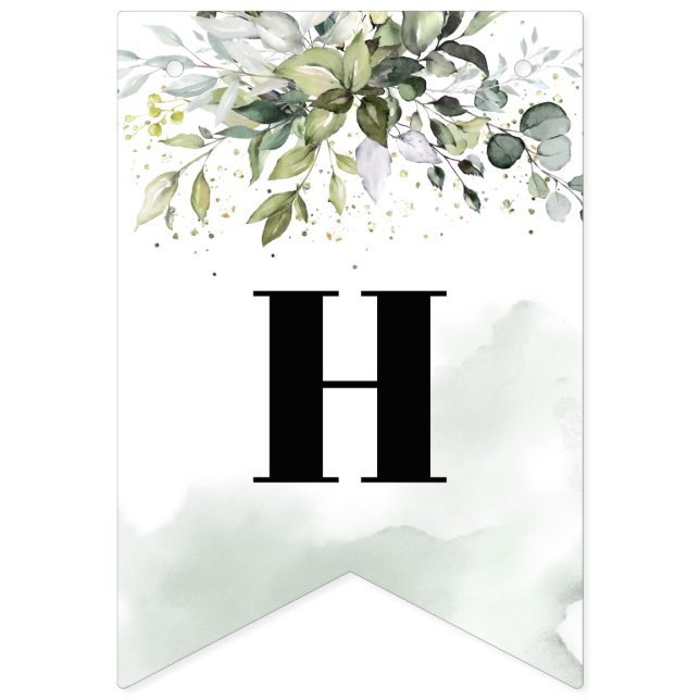 Trendy boho eucalyptus green 16th Birthday Party  Bunting Flags (First Flag)