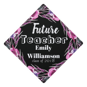 Trendy Boho Floral on Black   Your Future Job Graduation Cap Topper