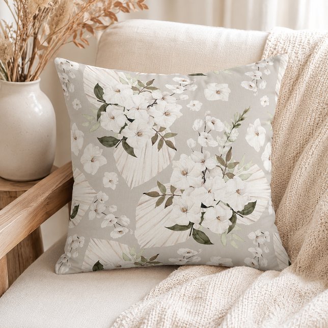 Trendy Boho Floral Watercolor Pattern Throw Pillow (Throw Pillow
)